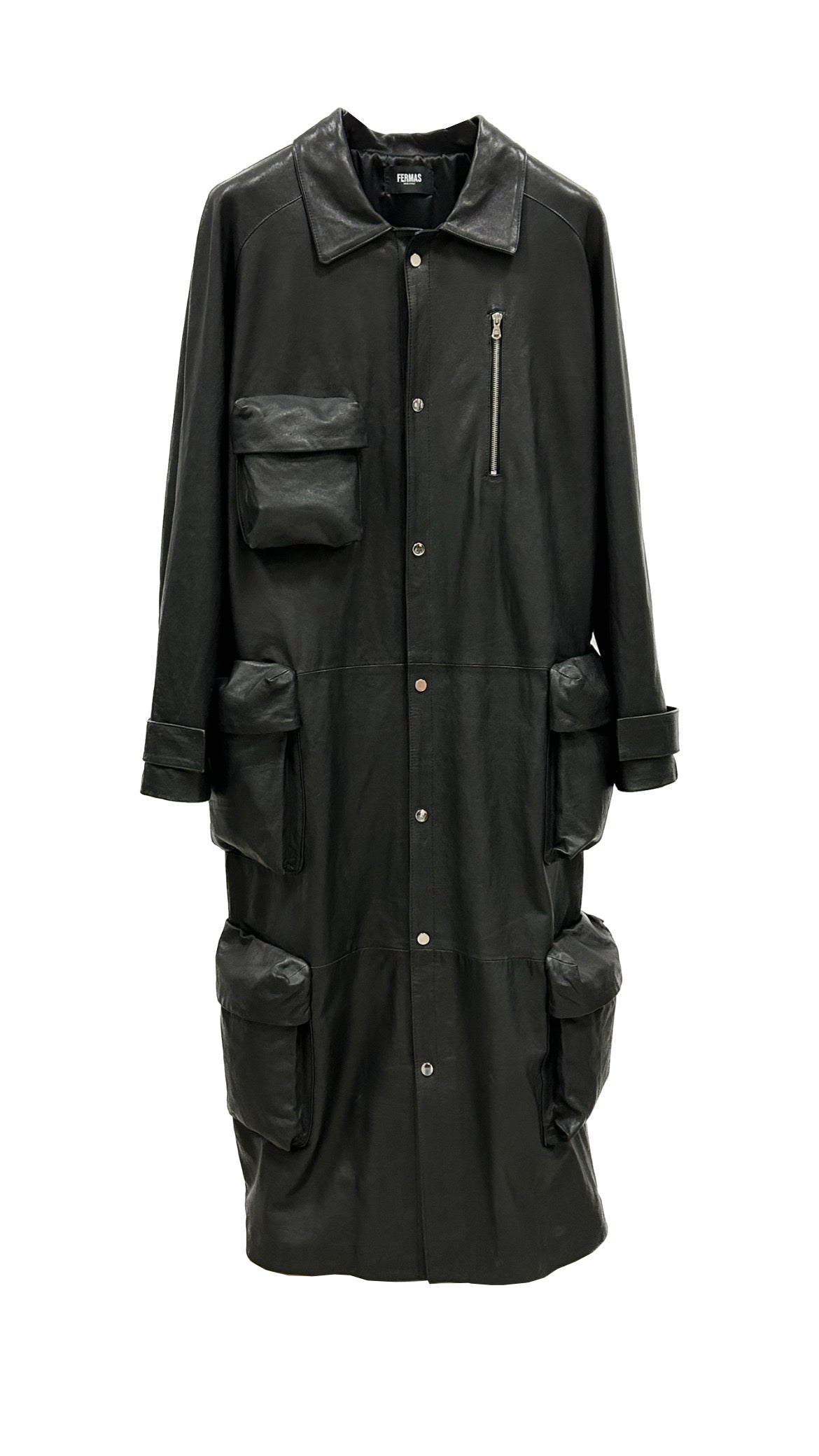 Leather Cargo Trench - Black