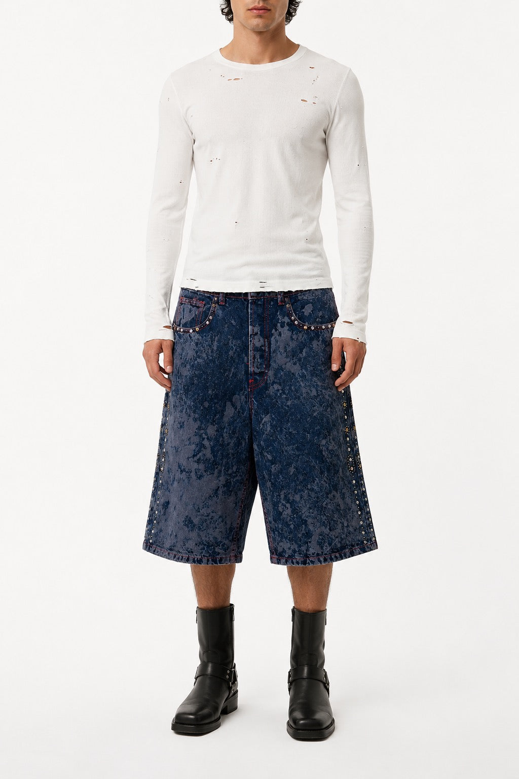Denim bermuda ricamato - Stoneblue