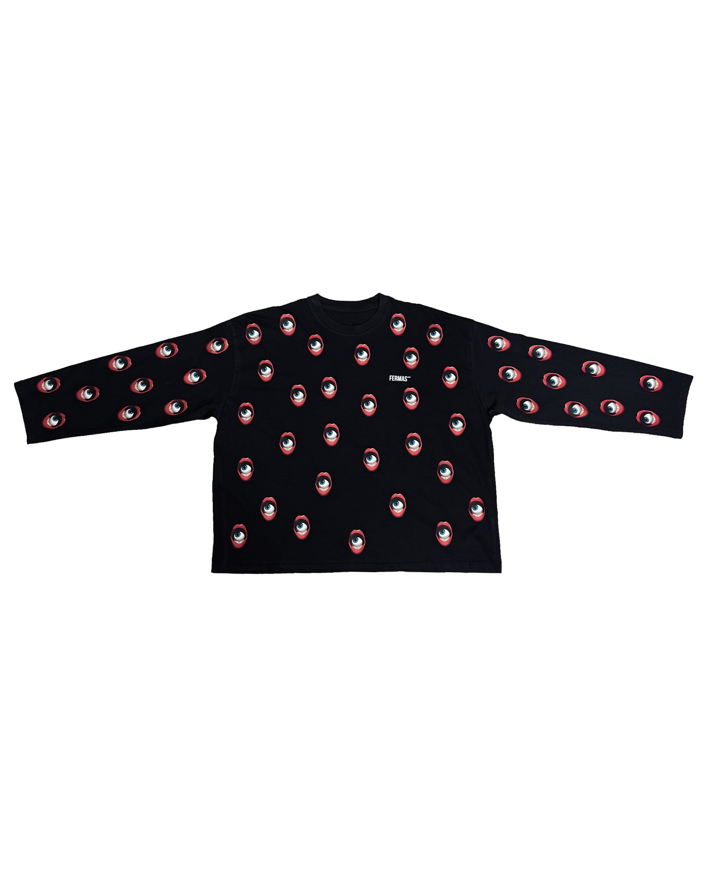 T-shirt maniche lunghe occhi - Nera