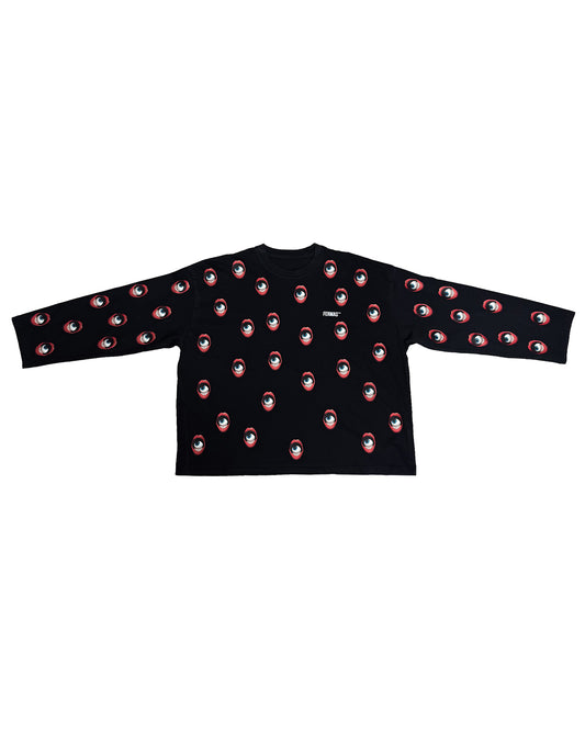 T-shirt maniche lunghe occhi - Nera
