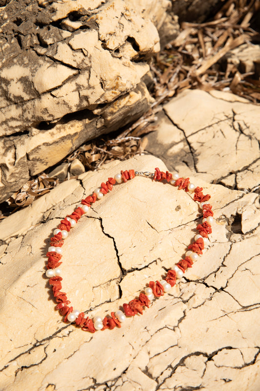 Collana - Corallo grezzo & Perle