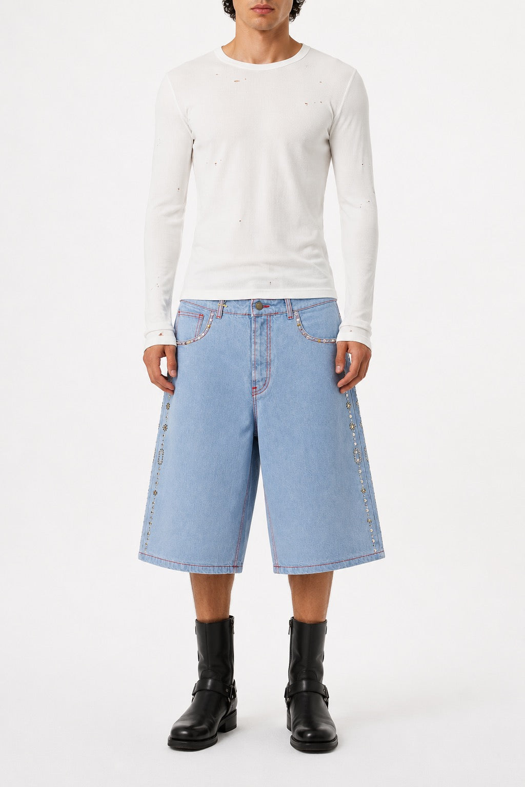 Denim bermuda ricamato - Cerulei