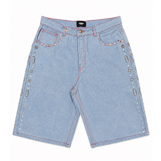 Denim bermuda ricamato - Cerulei