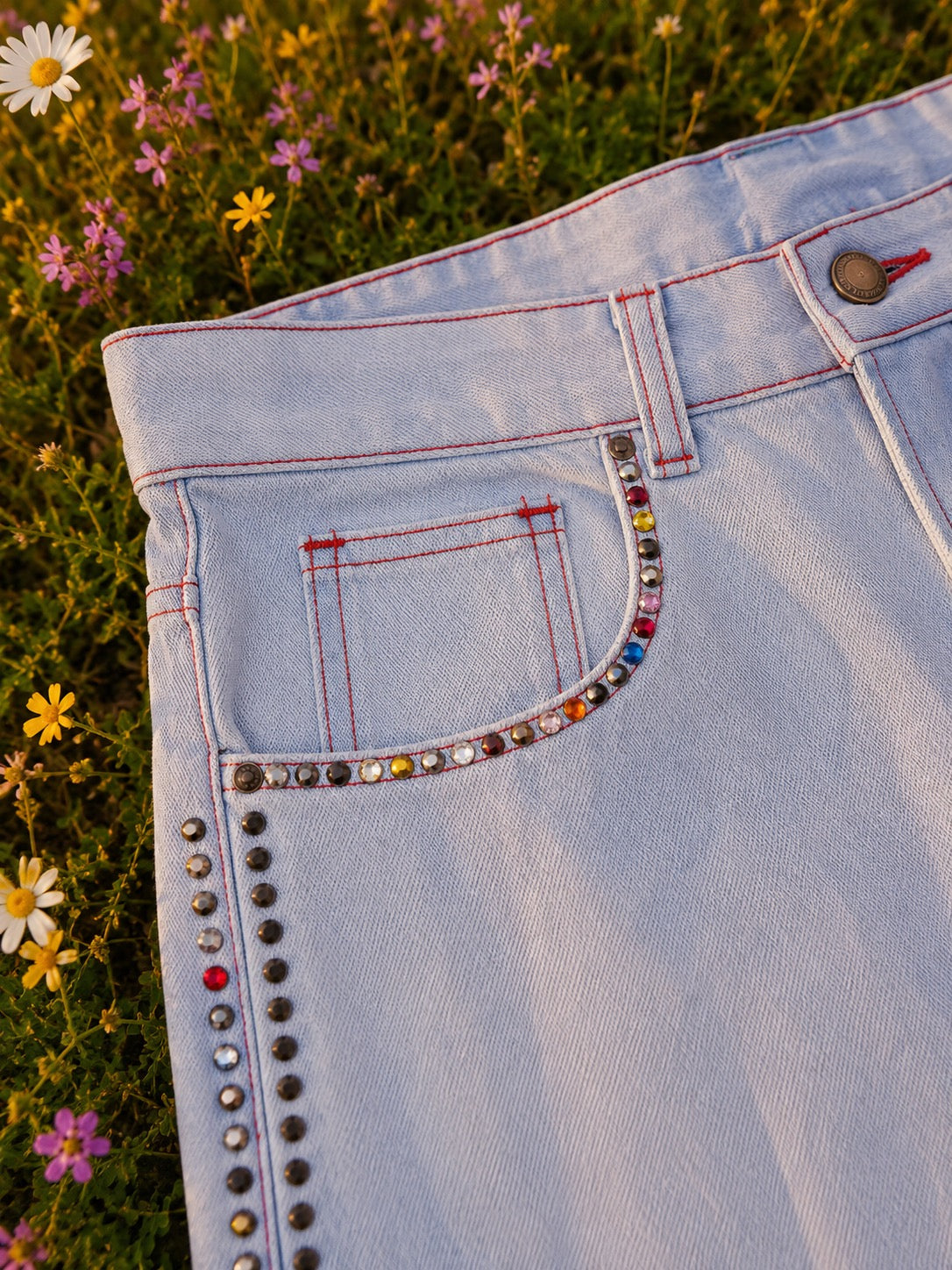 Denim bermuda ricamato - Light blue