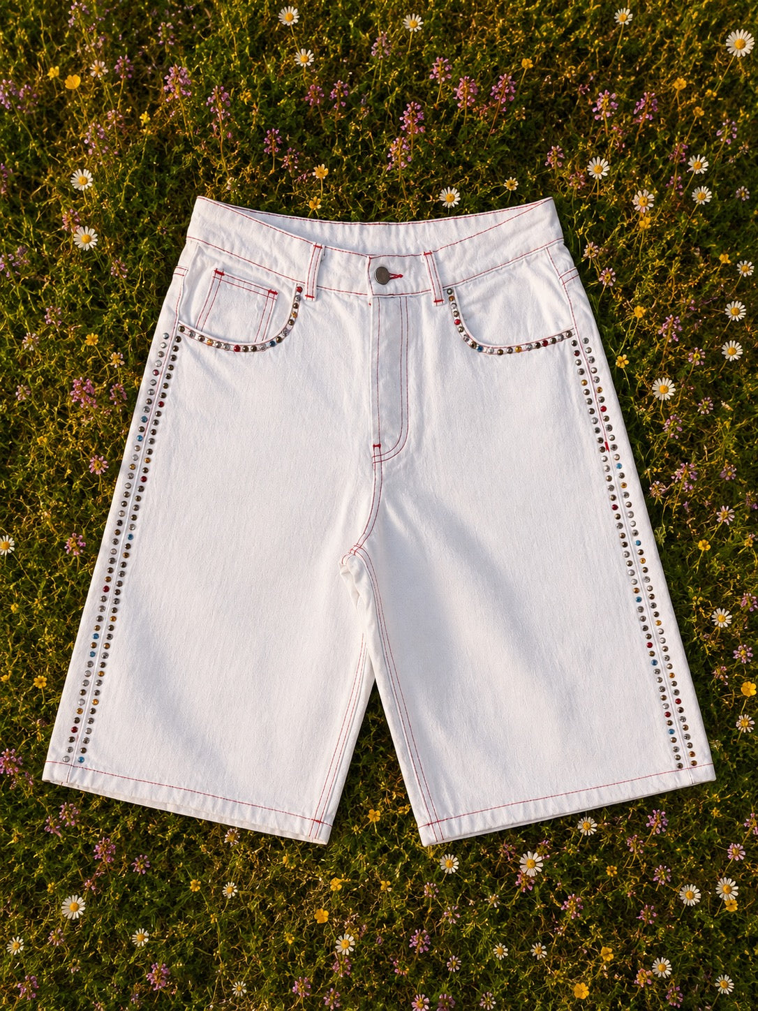 Denim bermuda ricamato - Light blue