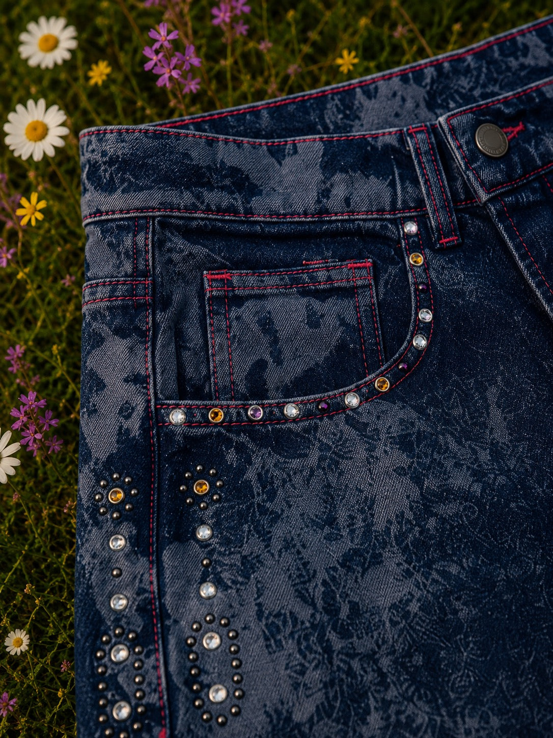 Denim bermuda ricamato - Stoneblue
