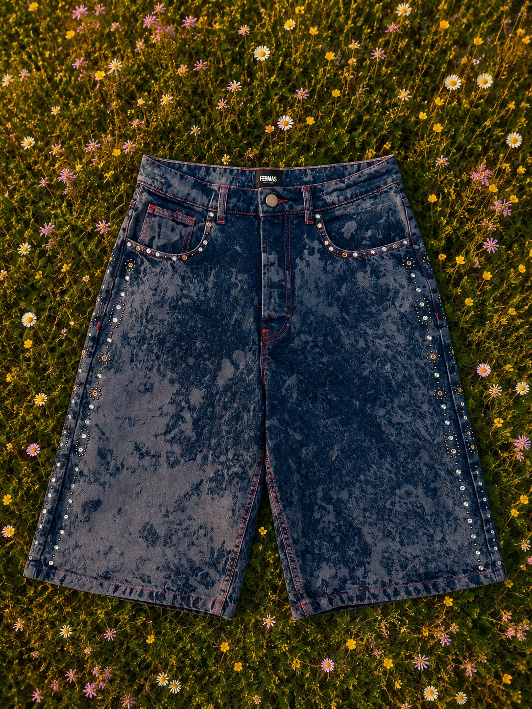 Denim bermuda ricamato - Stoneblue