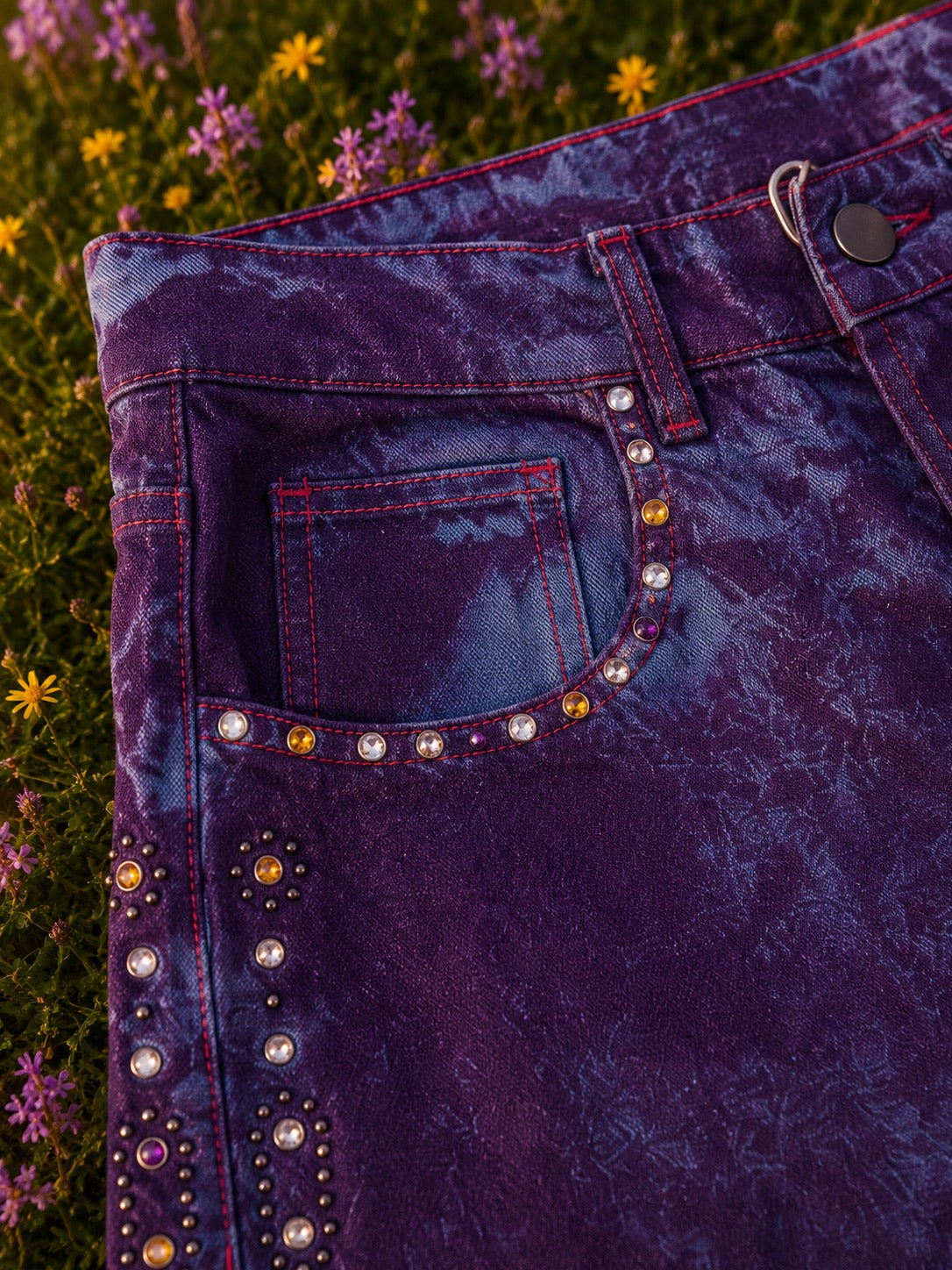 Denim bermuda ricamato - Stone purple