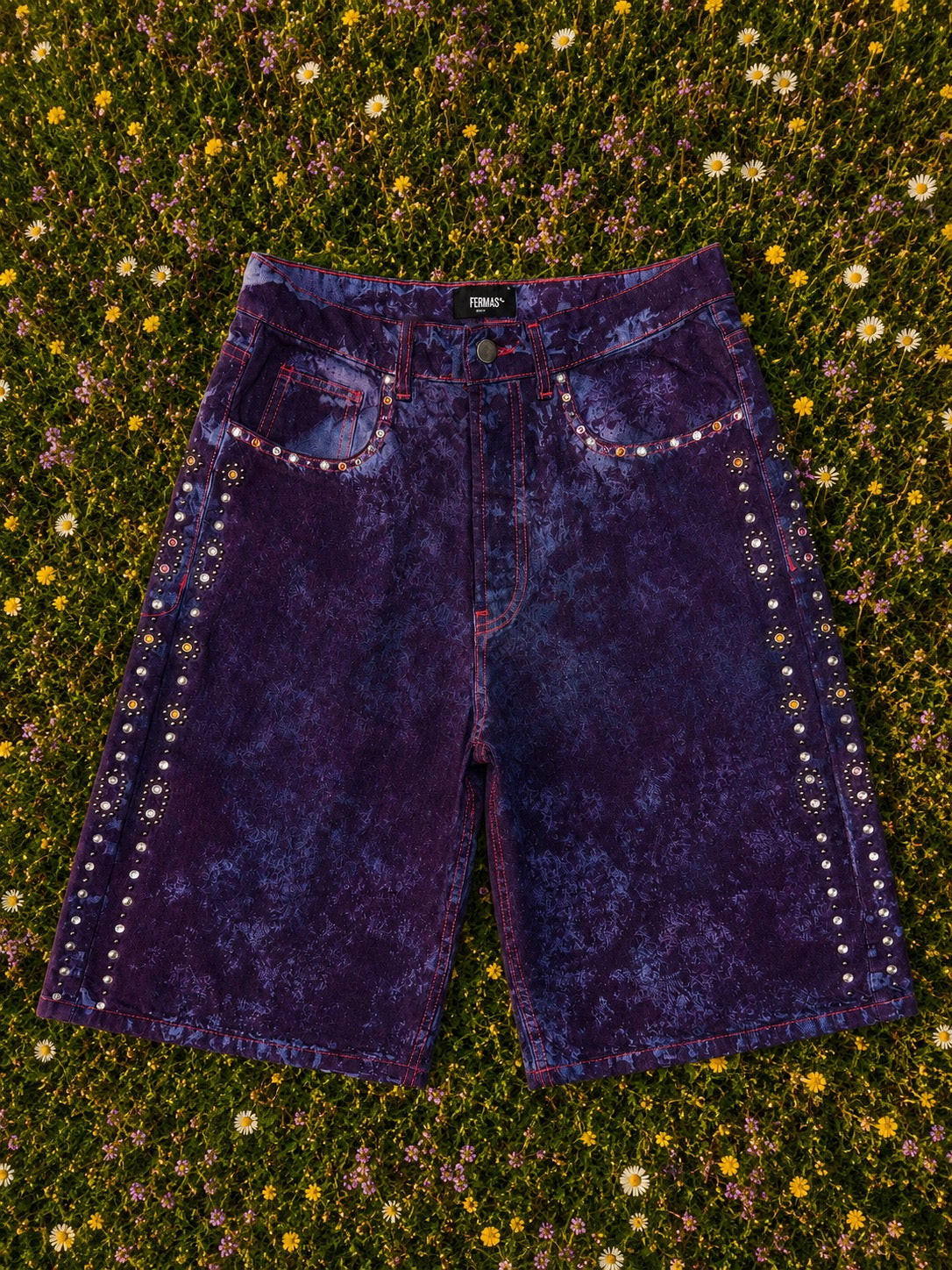 Denim bermuda ricamato - Stone purple