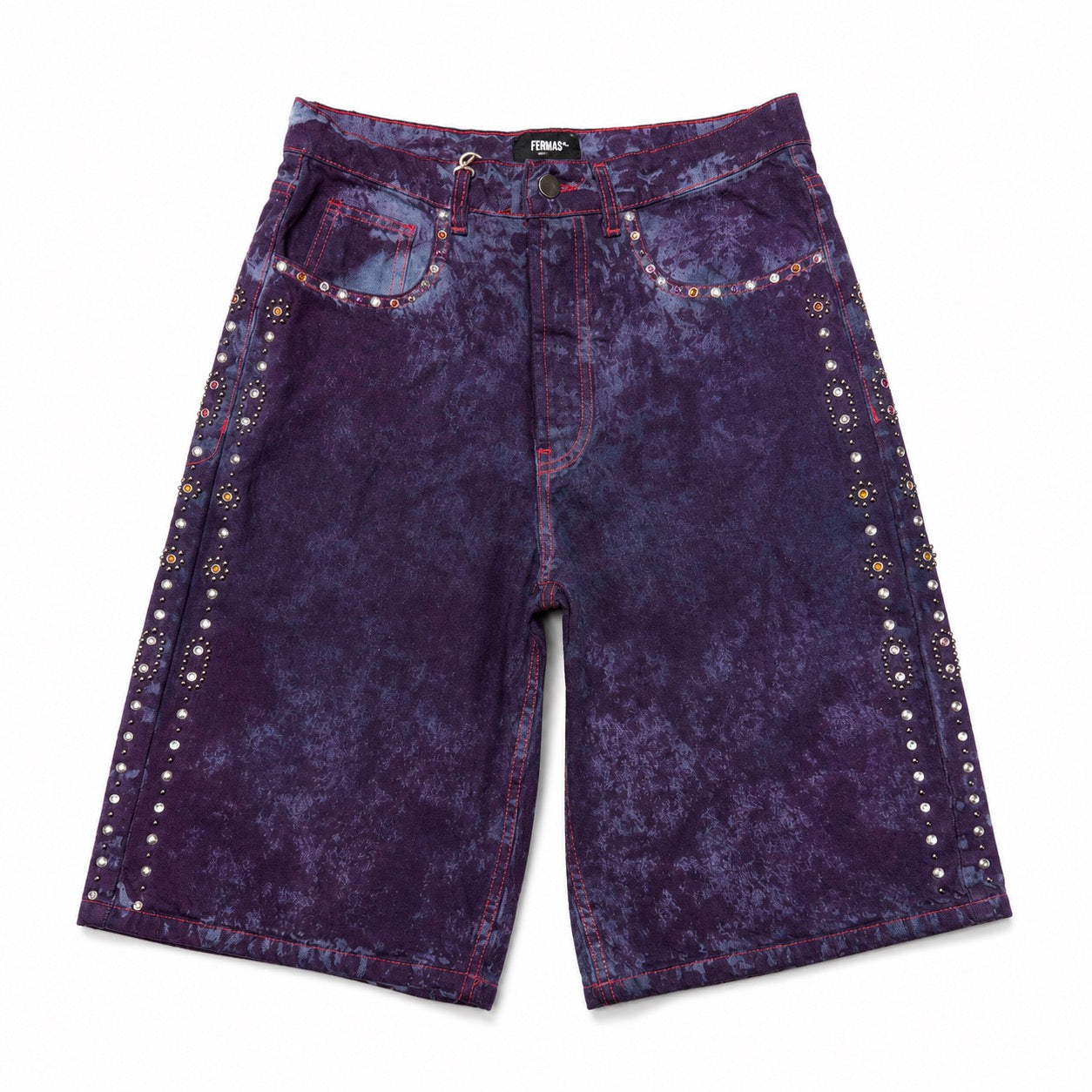 Denim bermuda ricamato - Stone purple