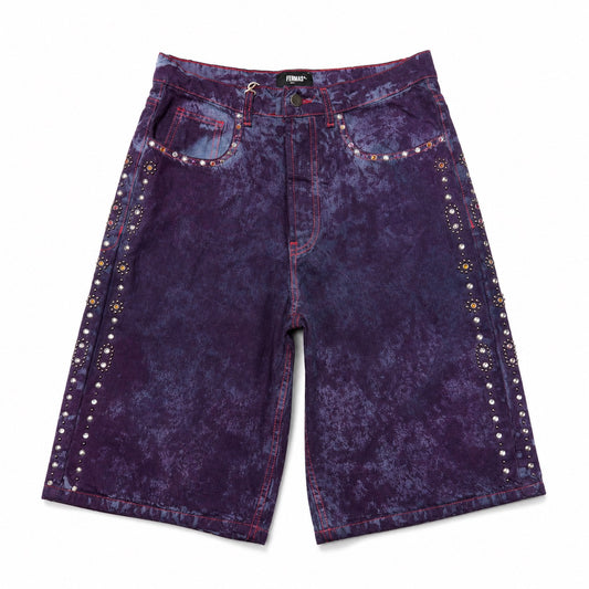Denim bermuda ricamato - Stone purple