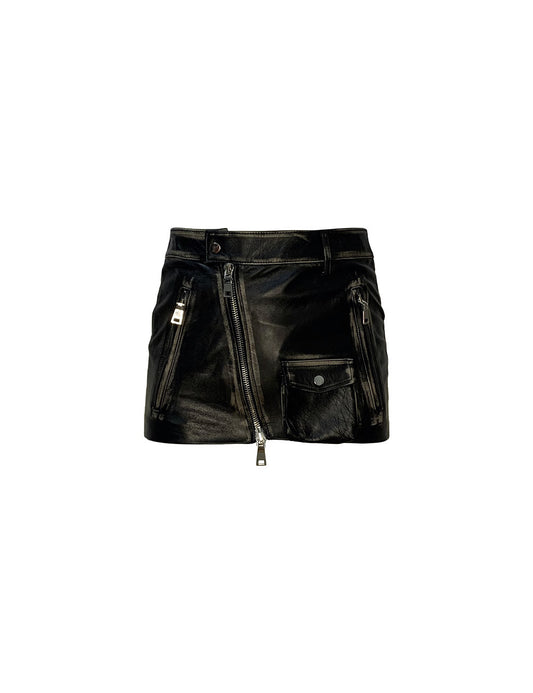 Leather Cargo Miniskirt - Stoneblack